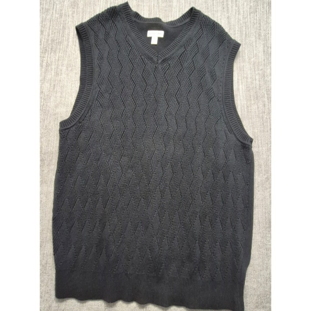St John Bay men's navy‎ blue cable knit sweater vest geometric diamond patter XL
